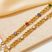 Waterproof  Cuba Chain Cubic Zirconia Stainless Steel Rainbow Cz Necklace For Women