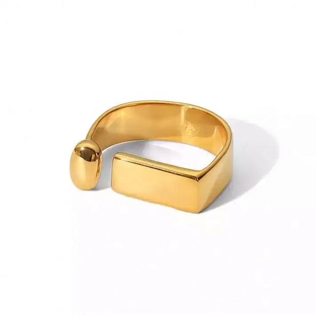 Wholesale 18k Gold Ring Square Design Stainless Steel Opening Exclamation Mark Popular Finger Ring For Woman
