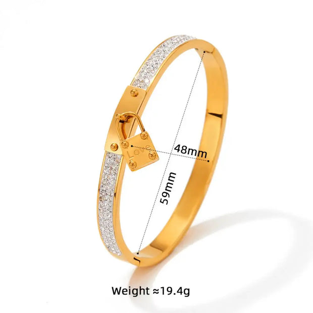 Waterproof 18k Gold Plated Titanium Steel Love Lock  Zircon Splicing Bracelet Bangle Girls