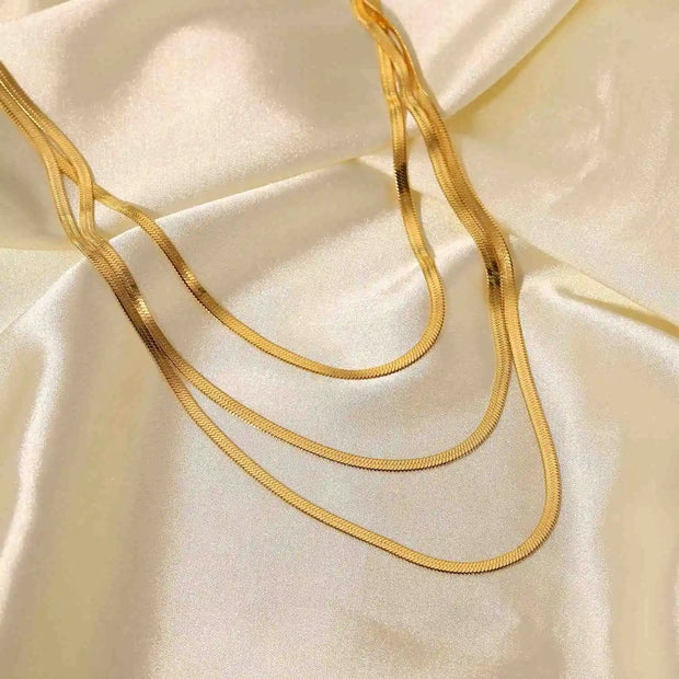 18K Gold Plated 3mm Snake Chain Layer Necklace Stainless Steel Triple Layer Snake Chain Necklace