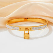 Waterproof 18k Gold Plated Titanium Steel Love Lock  Zircon Splicing Bracelet Bangle Girls