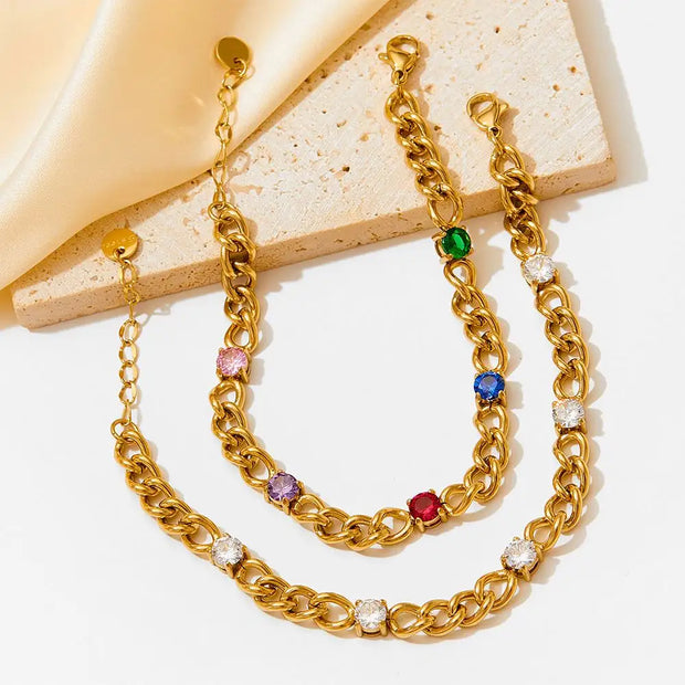 Women Jewelry Gold Plated Curb Chain Women Bracelet Waterproof Jewelry 18k Gold Cz Stone Charm Chain Bracelet