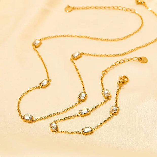 Women's Jewelry Wholesale Custom 18k Gold Plated Stainless Steel Chain Link Green Aaa Cubic Zircon Stone Anklet