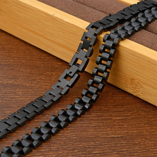 10mm*56cm Hip Hop Thick Gold Black Titanium Steel Statement Necklace Chunky Stainless Steel Link Chains Watch Band Necklace