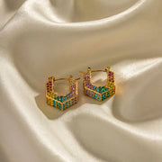 Vintage Full Of Shiny Zircon U-shape Hoop Earring Stainless Steel 18k Pvd Gold Plated High Quality Fashion Jewelry Earrings Gift