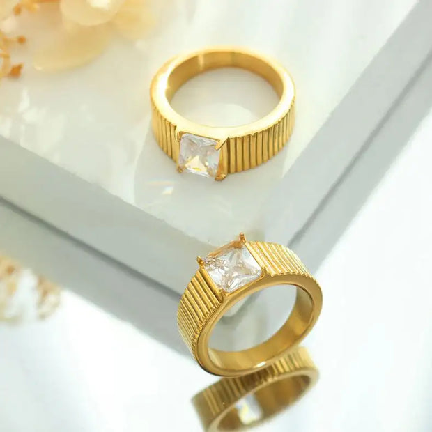 Waterproofjewelry 18k Gold Plated Cubic Zirconia Rings Waterproof And Tarnish Free For Women