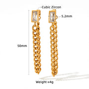 Trendy 18k Gold Plated Earring Colorful Zircon Drop Long Chain Tassels Stainless Steel Earrings For Women