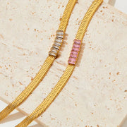 Trendy Women Stainless Steel Cz Zircon Choker Flat Snake Chain Necklace Herringbone Snake Chain Necklace