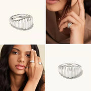 Waterproof 18K Gold Plated Stainless Steel Gradient Chunky Croissant Rings for Women Statement Rings Jewelry