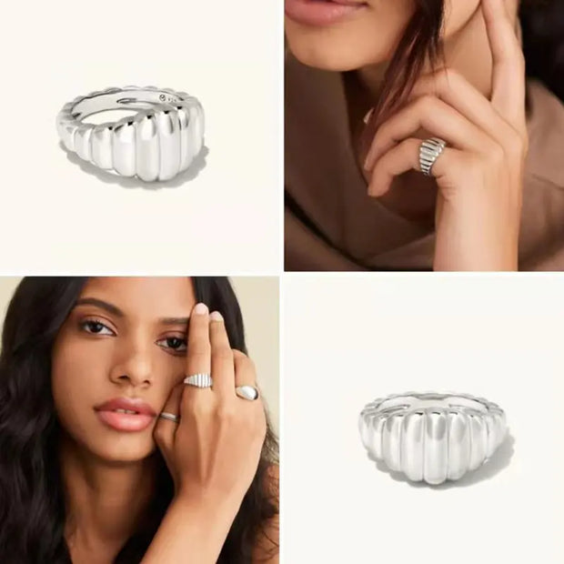 Waterproof 18K Gold Plated Stainless Steel Gradient Chunky Croissant Rings for Women Statement Rings Jewelry