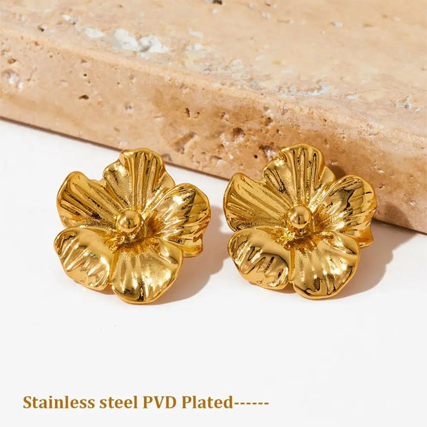 Vintage Metal Flower Shape Stud Earrings Gold Plated Stainless Steel Flower Earrings Women 2024 Jewelry