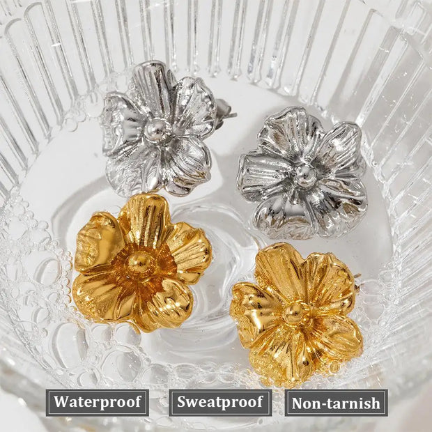 Vintage Metal Flower Shape Stud Earrings Gold Plated Stainless Steel Flower Earrings Women 2024 Jewelry
