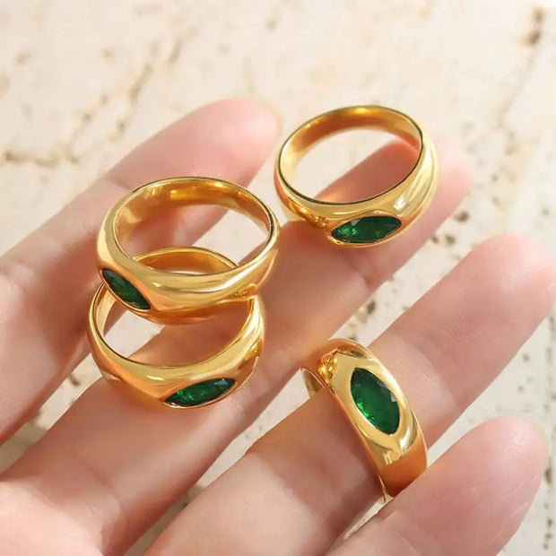 Vintage No Fade Inlaid Cz Diamond Rings 18k Gold Plated Stainless Steel Emerald Zircon Ring For Ladies