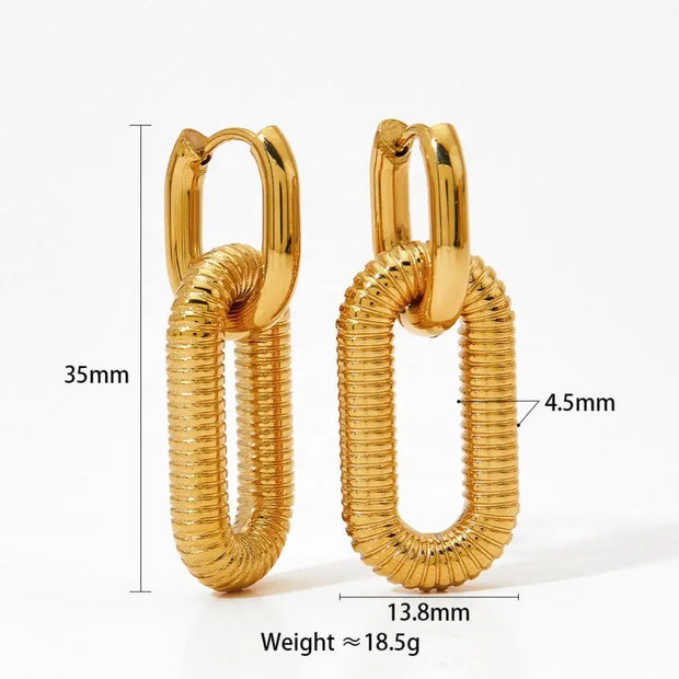 Vintage Tarnish Free Jewelry 2 Wearing Ways Square Huggie Dangle Earrings Gold  Plated Stainless Steel Pendant Drop Earrings