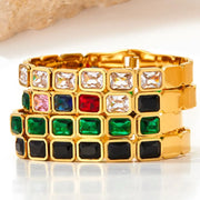 Wholesale Custom Stainless Steel Fashion Jewelry 18k Gold Plated Zircon Stone Classic Cuff Bracelet Bangle For Women