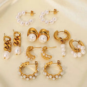 Wholesale Pearl Dangle Earrings 316L Stainless Steel Plated Gold PVD WaterProof Women Jewelry Unusual Earrings Jewelry Gift