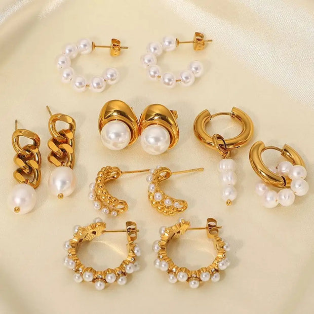 Wholesale Pearl Dangle Earrings 316L Stainless Steel Plated Gold PVD WaterProof Women Jewelry Unusual Earrings Jewelry Gift