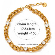 Women Jewelry Gold Plated Curb Chain Women Bracelet Waterproof Jewelry 18k Gold Cz Stone Charm Chain Bracelet