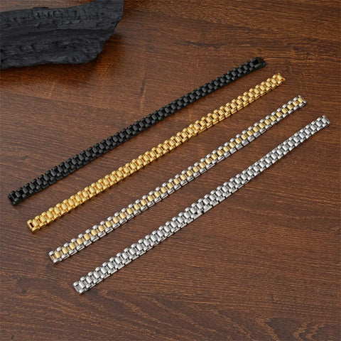 10mm*56cm Hip Hop Thick Gold Black Titanium Steel Statement Necklace Chunky Stainless Steel Link Chains Watch Band Necklace