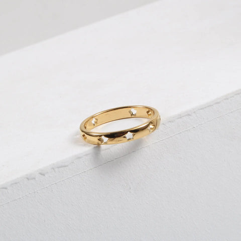 Waterproof&Tarnish Free Stainless Steel 18k Gold Rings Curved Hollow Star Finger Nail Ring for Women