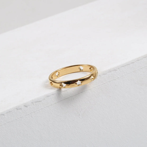 Waterproof&Tarnish Free Stainless Steel 18k Gold Rings Curved Hollow Star Finger Nail Ring for Women