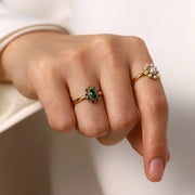 White Pearl Shiny Cubic Zircon SunFlower Ins Fashion 18K PVD Gold Plated Stainless Steel Stacking Ring