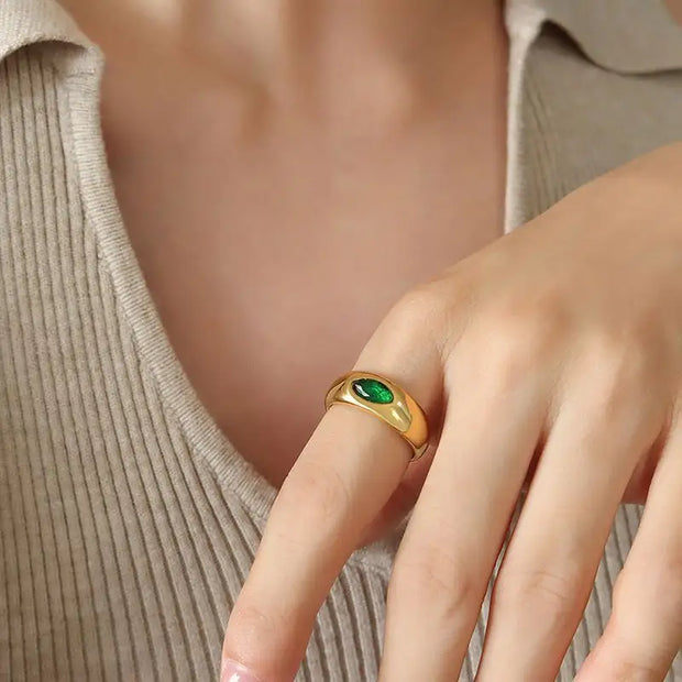 Vintage No Fade Inlaid Cz Diamond Rings 18k Gold Plated Stainless Steel Emerald Zircon Ring For Ladies