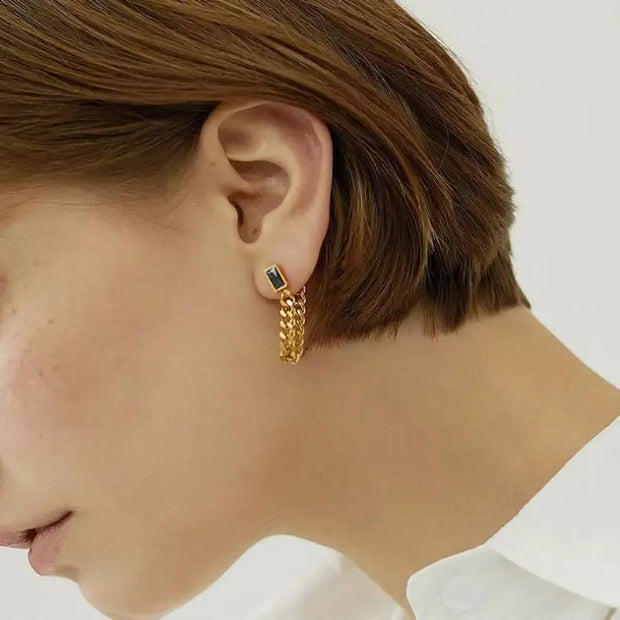 Trendy 18k Gold Plated Earring Colorful Zircon Drop Long Chain Tassels Stainless Steel Earrings For Women
