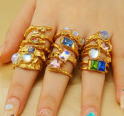 Waterproof 18K PVD Gold Plated 316L Stainless Steel Zircon Chunky Rings Non Tarnish Geometric Crystal Diamond Open Ring