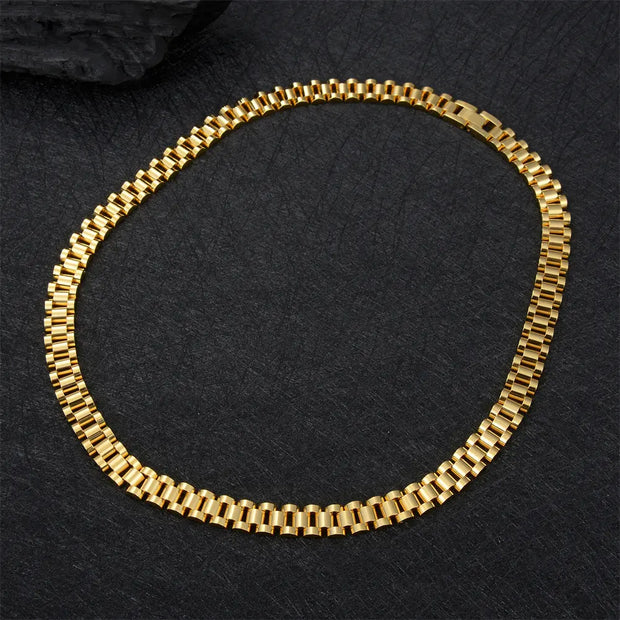 10mm*56cm Hip Hop Thick Gold Black Titanium Steel Statement Necklace Chunky Stainless Steel Link Chains Watch Band Necklace