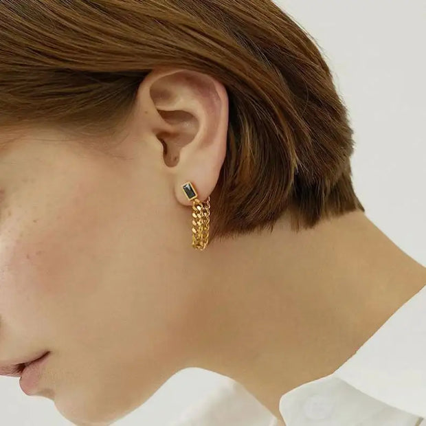 Trendy 18k Gold Plated Earring Colorful Zircon Drop Long Chain Tassels Stainless Steel Earrings For Women