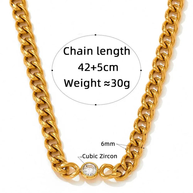 18k Gold Jewelry Cuban Chain Zircon Necklace Luxury Stainless Steel Necklace Jewelry For Women Tarnish Free Necklace