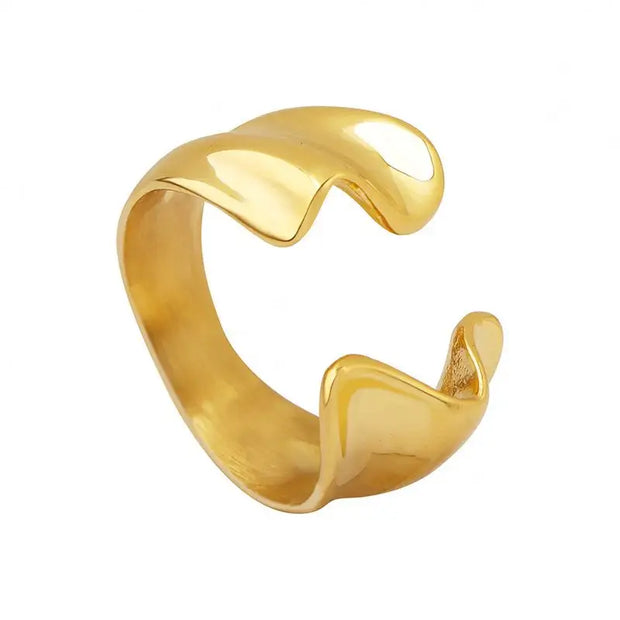 Trendy 18k Gold Plated Jewelry Gift Stainless Steel Geometric Index Finger Chunky Opening Rings For Women