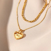Waterproof Double Layers Stainless Steel Heart Pendant Necklace No Fade Gold Plated Paved Cz Peach Heart Necklace For Women