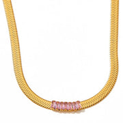 Trendy Women Stainless Steel Cz Zircon Choker Flat Snake Chain Necklace Herringbone Snake Chain Necklace