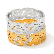 Waterproof PVD Gold Plated Bracelet 20MM Width Woman Rhinestone Hollow Bangle