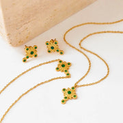 Vintage Zircon Inlaid Cross Pendant Splicing Necklace Stainless Steel  Jewelry For Girls