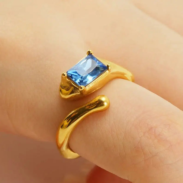 Waterproof 18K PVD Gold Plated 316L Stainless Steel Zircon Chunky Rings Non Tarnish Geometric Crystal Diamond Open Ring