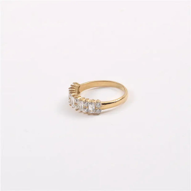 Wholesale PVD Plated 18K Gold Stainless Steel Jewelry CZ Zircon Iced Out Ring for Women