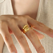Trendy 18k Gold Plated Jewelry Gift Stainless Steel Geometric Index Finger Chunky Opening Rings For Women