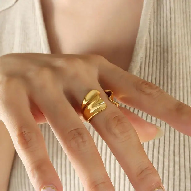 Trendy 18k Gold Plated Jewelry Gift Stainless Steel Geometric Index Finger Chunky Opening Rings For Women