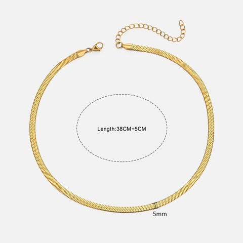 Waterproof Stainless Steel Herringbone Chain Tarnish Free Jewelry 18K Gold Plated 2mm-5mm Herringbone Snake Chain for Men Women