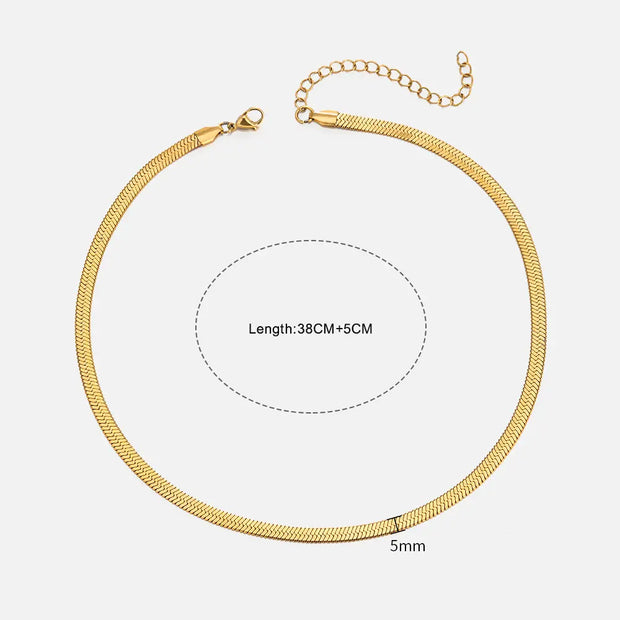 Waterproof Stainless Steel Herringbone Chain Tarnish Free Jewelry 18K Gold Plated 2mm-5mm Herringbone Snake Chain for Men Women