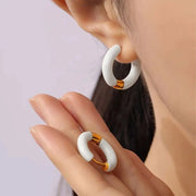 Wholesale Colorful Enamel Huggie Earrings Hypoallergenic Circle Ear Cuff Gold Plated Stainless Steel Enamel Hoop Earrings