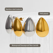 Trendy Jewelry Wholesale Smooth Metal Teardrop Shaped Gold Plated Hollow Earrings Stainless Steel Water Drop Stud Earrings Women