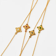 Vintage Zircon Inlaid Cross Pendant Splicing Necklace Stainless Steel  Jewelry For Girls