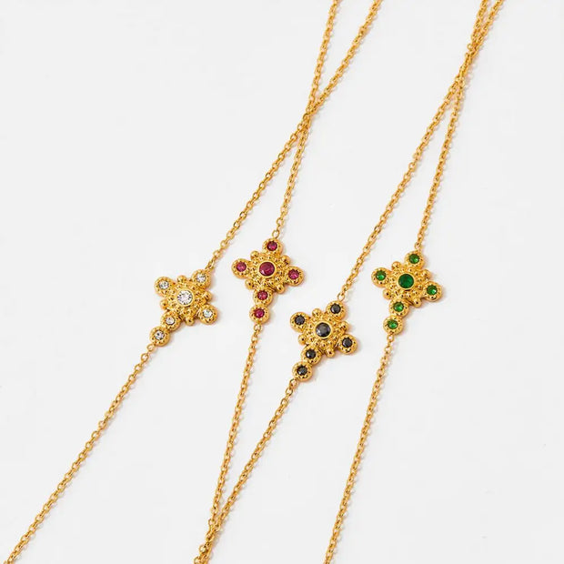 Vintage Zircon Inlaid Cross Pendant Splicing Necklace Stainless Steel  Jewelry For Girls