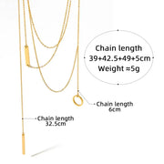 Wholesale Custom Fashion Stainless Steel Geometric Round Plate Long Stack Necklace Temperament Multi-layer Necklace