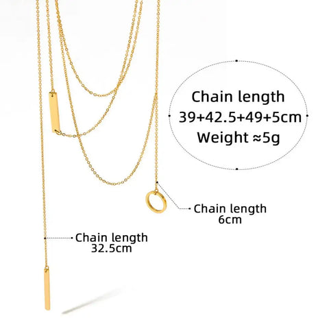 Wholesale Custom Fashion Stainless Steel Geometric Round Plate Long Stack Necklace Temperament Multi-layer Necklace