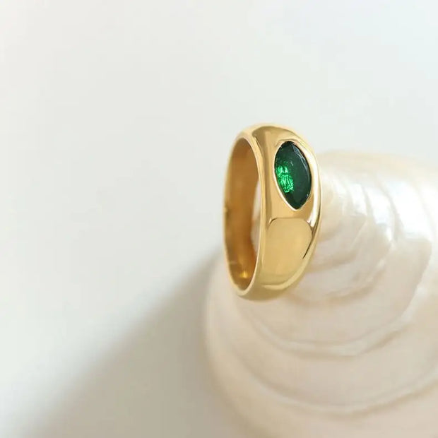 Vintage No Fade Inlaid Cz Diamond Rings 18k Gold Plated Stainless Steel Emerald Zircon Ring For Ladies